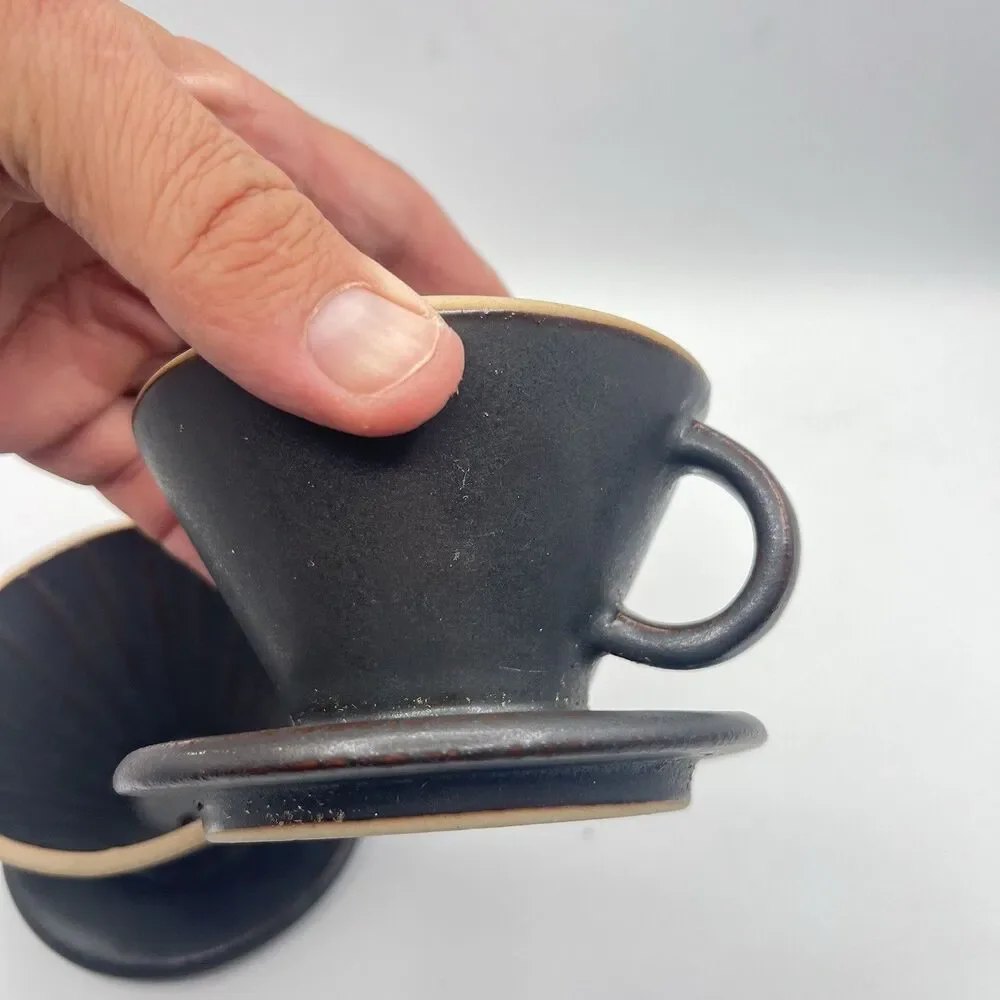 Stoneware Pour Over Drip Coffee Holder, Handmade, Thick Pottery - Set 2